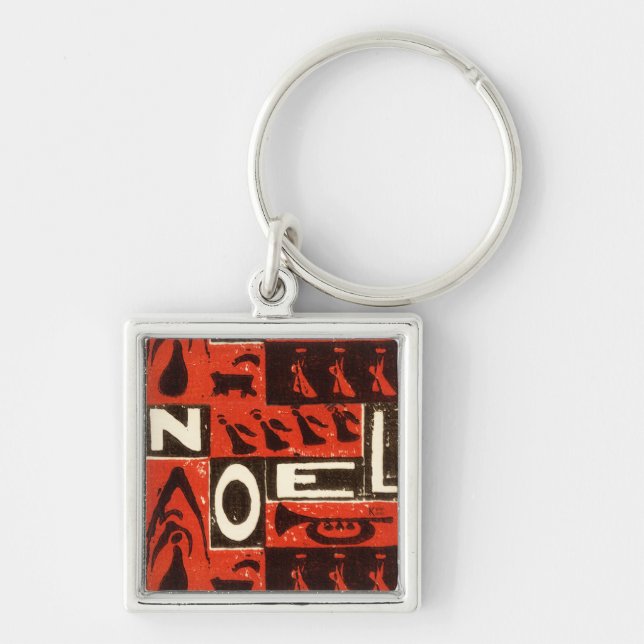 Noel Red Fyrkantig Silverfärgad Nyckelring (Framsidan)