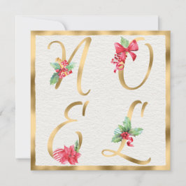 NOEL Red & Guld Holly Berries Poinsettia jul Julkort