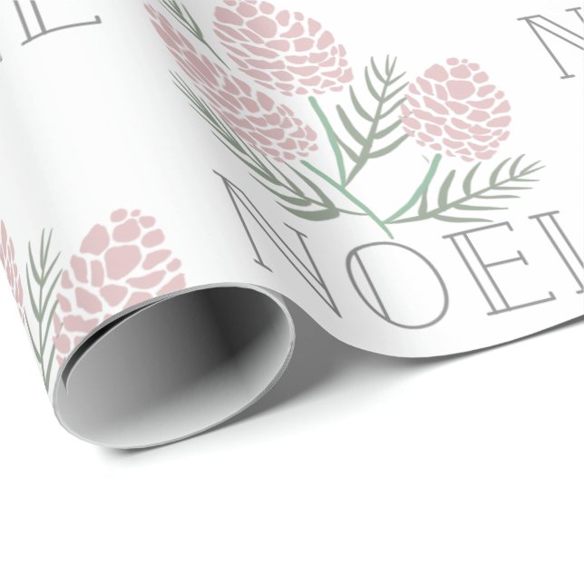NOEL Rosa Gräs Cone Mönster White Presentpapper (Rullad Hörn)