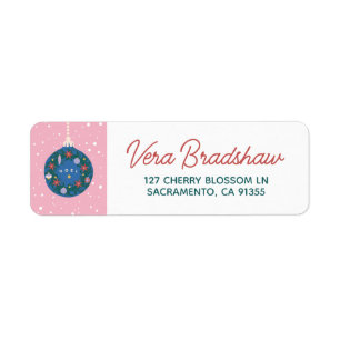 Noel Rosa Jul Ornament Address Label Returadress Etikett