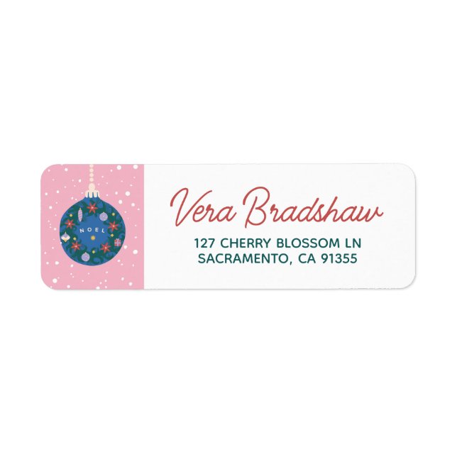 Noel Rosa Jul Ornament Address Label Returadress Etikett (Framsidan)