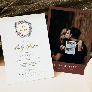NOEL Rustic Jul Gräs Winter Baby Shower Inbjudningar