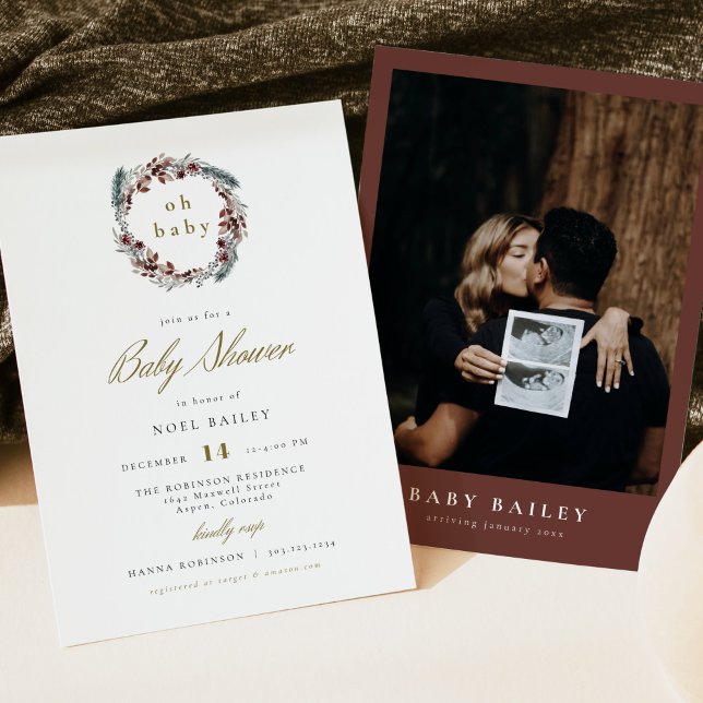 NOEL Rustic Jul Gräs Winter Baby Shower Inbjudningar (Skapare uppladdad)