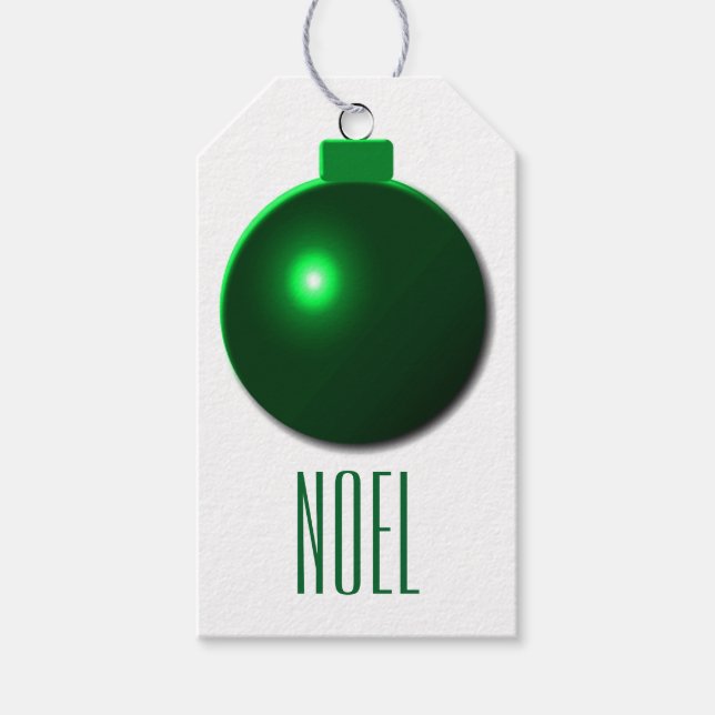 "Noel" Shiny Grönt jul Boll Ornament Presentetikett (Framsidan)