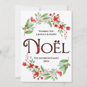 Noël Simple Red & Grönt Watercolor Blommigt Julkort