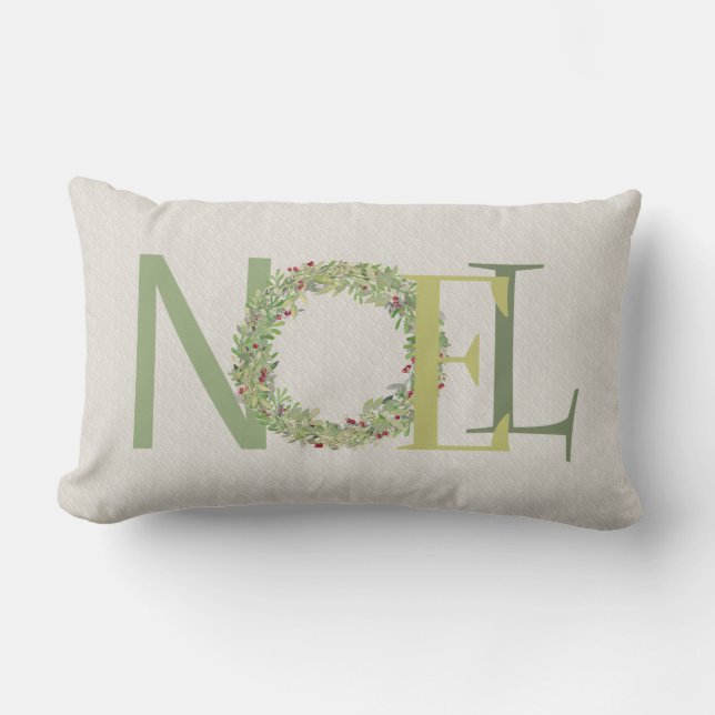 NOEL-typografi med julkrans Lumbarkudde (Framsida)