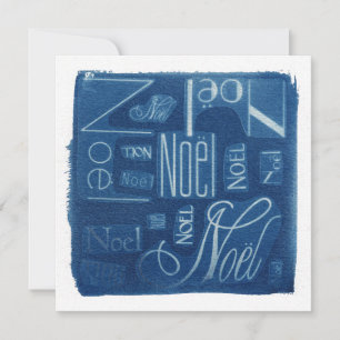 Noël typografiska Cyanotype kvadrerar Julkort