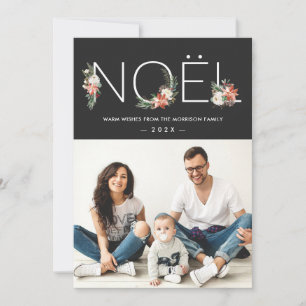 NOEL Typography Poinsettia Blommigt Julfoto Julkort