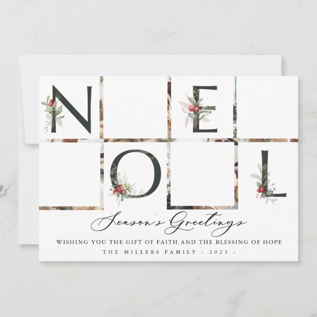 Noel Watercalor Cranberry collage 4 Photo Helgdag Julkort (Framsida)