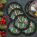 NOEL Winter Greenery Helgdag Black Underlägg Papper<br><div class="desc">Ord NOEL mellan vintern löv och bär på svart bakgrund (eller färg),  dessa pappra underlägg är elegant för alla helgdag-tillfällen. MATCHING-objekt i vår butik.</div>
