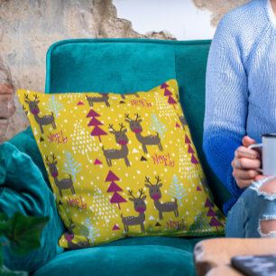 Noel Winter Reindeer Julgranar Woodland Snö Kudde