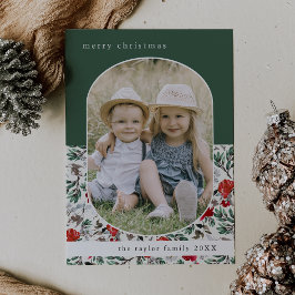 NOELLE Grönt Red Blommigt Family Photo jul Julkort