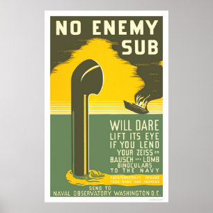 NoEnemy Sub WWII 1942 WPA Poster