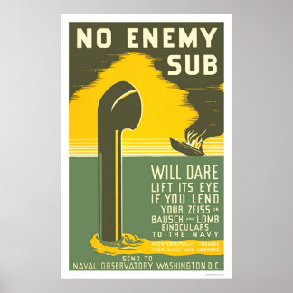 NoEnemy Sub WWII 1942 WPA Poster