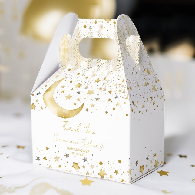 Noggranna babyduschfavörer för Twinkle twinkle-twi Presentaskar (Twinkle twinkle little star baby shower favors personalized favor box white gold moon stars favors)