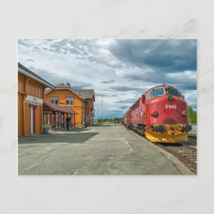 NOHAB-diesellokomotiv på Hell järnvägsstation Vykort