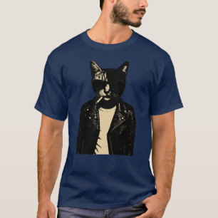Noir Cat i läder T Shirt