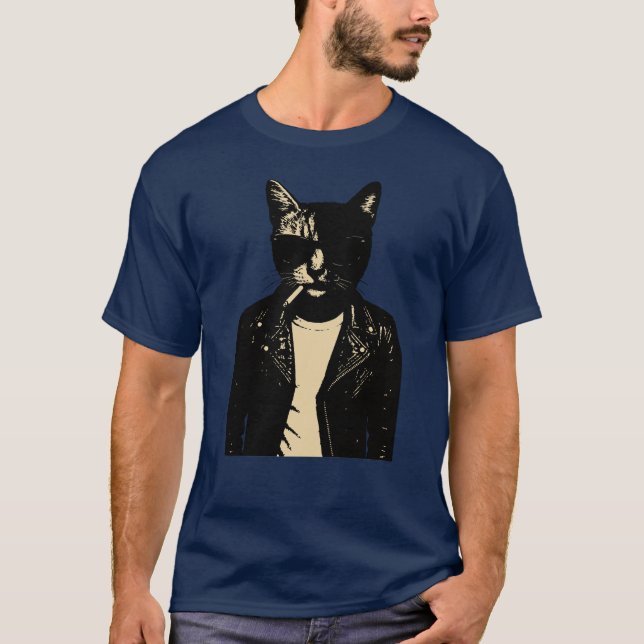 Noir Cat i läder T Shirt (Framsida)