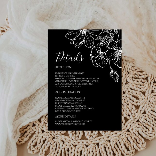 Noir Minimalist Svart & Vitt Botaniska Detaljer Tilläggskort (Skapare uppladdad)