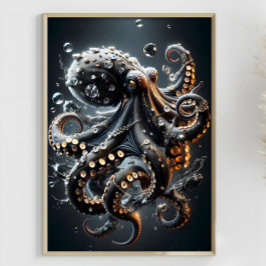 Noir Octopus Fantasy Mörk Squid Surreal Tentacles Poster