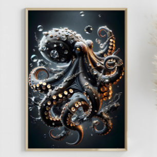 Noir Octopus Fantasy Mörk Squid Surreal Tentacles Poster