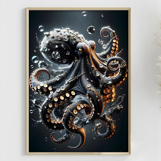 Noir Octopus Fantasy Mörk Squid Surreal Tentacles Poster
