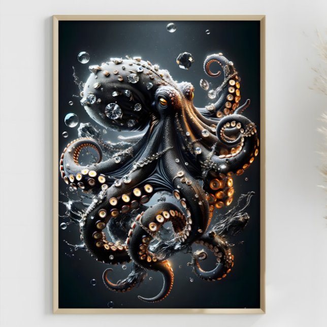 Noir Octopus Fantasy Mörk Squid Surreal Tentacles Poster (Skapare uppladdad)