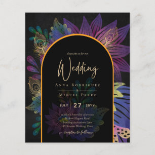 Noir Peacock Jewel Tones Blommigt Bröllop Flygblad