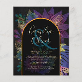 Noir Peacock Jewel Tones Blommigt Bröllop Flygblad