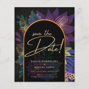 Noir Peacock Jewel Tones Blommigt Bröllop Flygblad