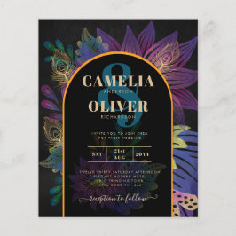 Noir Peacock Jewel Tones Blommigt Bröllop Flygblad