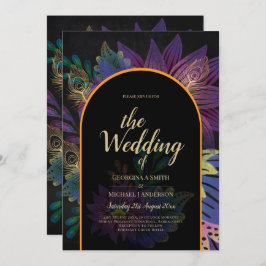 Noir Peacock Jewel Tones Blommigt Bröllop Inbjudningar