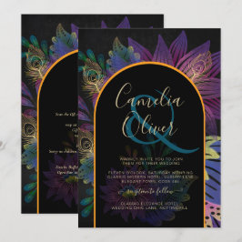 Noir Peacock Jewel Tones Blommigt Bröllop Inbjudningar