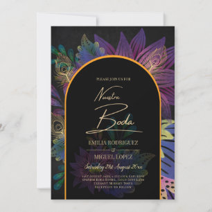 Noir Peacock Jewel Tones Blommigt Bröllop Inbjudningar