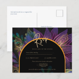Noir Peacock Jewel Tones Blommigt Bröllop Vykort