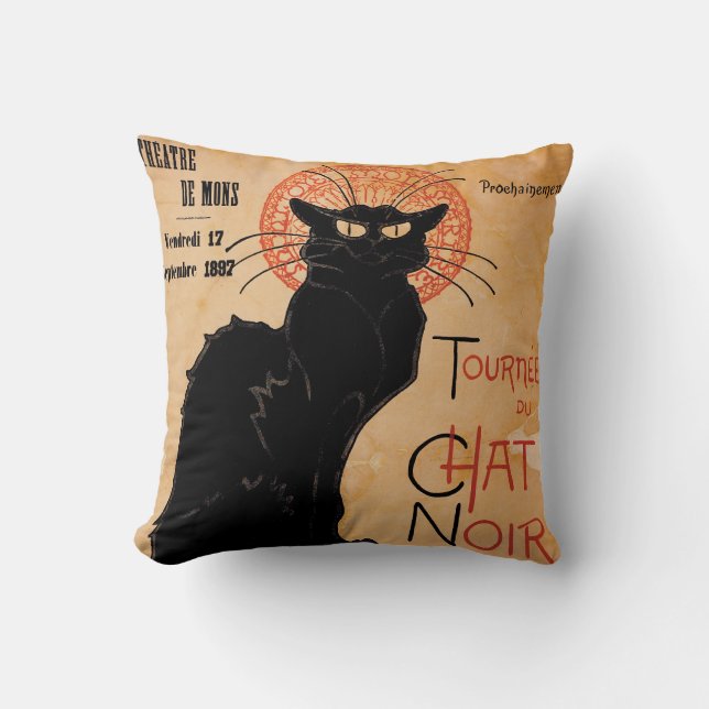 Noir vintageart nouveauchatta kudde (Framsida)