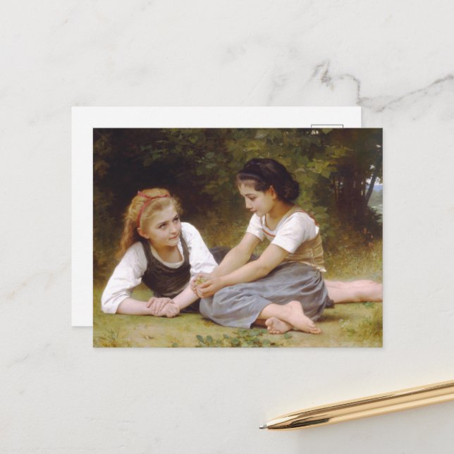 Noisettes: Unga flickor som samlar in hasselnötter Helg Vykort (Fram/Back In Situ)