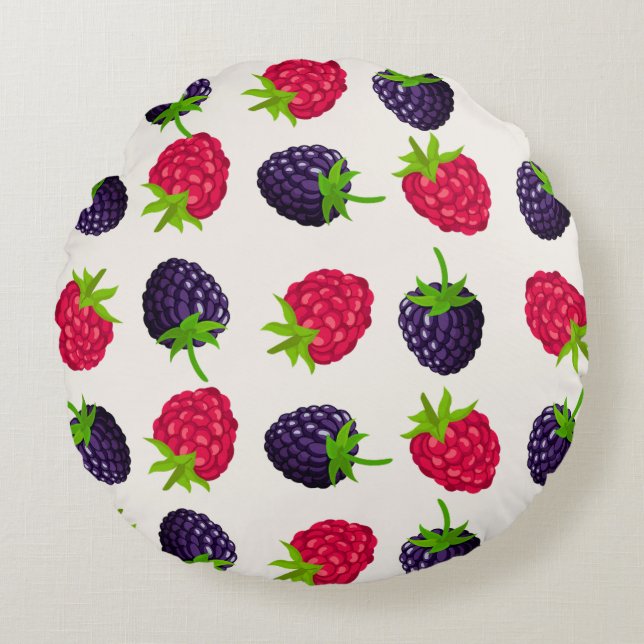 Nöjaktig Rasberry & Blackberry Round Pillow Rund Kudde (Framsidan)