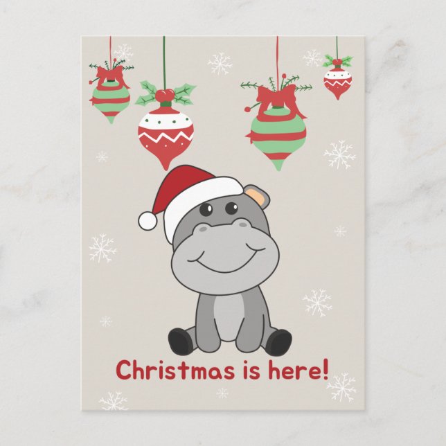 Nöjd Flodhäst Jul Vinter Djur Flodhästar Helgdag Helg Vykort (Framsida)