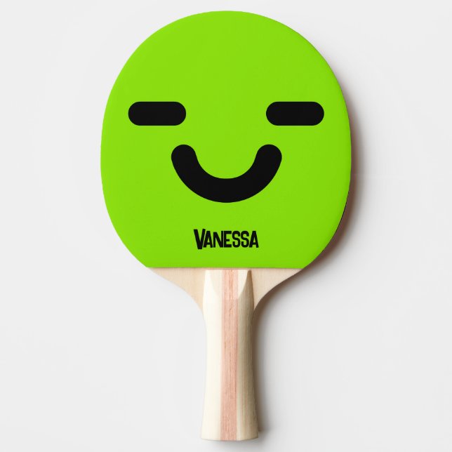 Nöjda Ansikte Grönt med Namn Pingisracket (Framsidan)