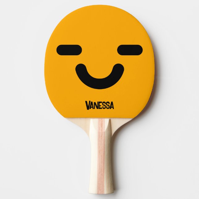 Nöjda Ansikte Orange med Namn Pingisracket (Framsidan)