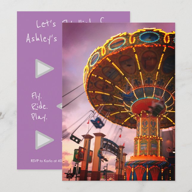 Nöjespark Temapark Födelsedagsfest Inbjudan (Fram/baksida)