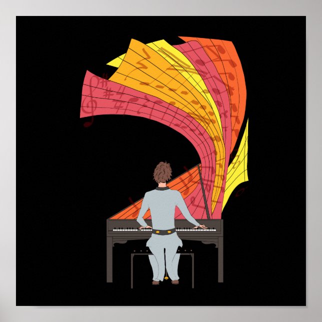 Nöjet att spela pianoillustration (svart) poster (Framsidan)