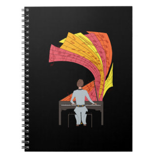 Nöjet med att spela pianoillustration (svart) anteckningsbok med spiral