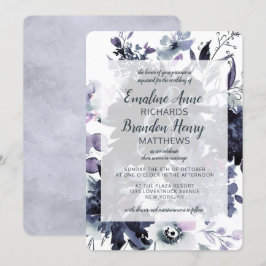 Nokvändbar Blommigt Vatercolor Dusty Blue Bröllop Inbjudningar