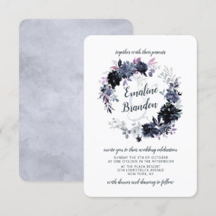 Nokvändning Blommigt Dusty Blue Wand Bröllop Inbjudningar