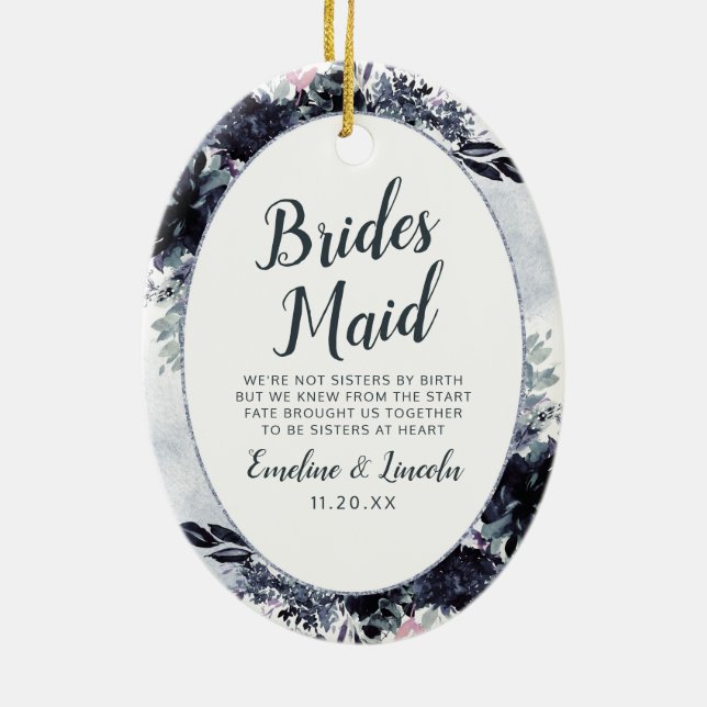 Nokvändning Blommigt till Bridesmaid-citatet Julgransprydnad Keramik (Baksidan)