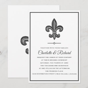 Nola Grått & White Fransk Fleur De Lis Bröllop Inbjudningar