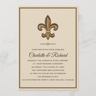 Nola guld & Taupe Fransk Fleur De Lis Bröllop Inbjudningar