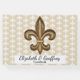 Nola Guld & White Fransk Fleur De Lis Bröllop Gästböcker